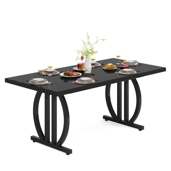 Fnova 63" Modern Dining Table for 6-8 People, Rectangular Kitchen Table with Sturdy Metal Frame, Dinner Table for Dining Room, Kitchen, Living Room, Home Office, Apartment