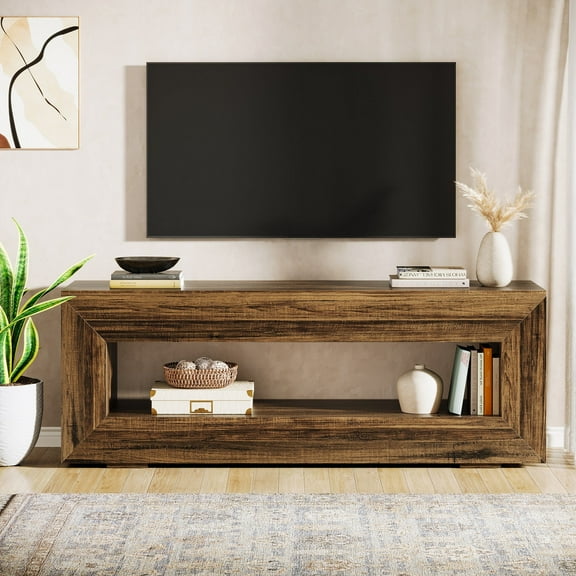 Fnova 63" Modern TV Stand, Wooden Farmhouse Console Table, Narrow Entryway Sofa Table for Behind Couch, Living Room, Hallway, Bedroom