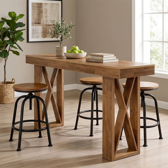 Fnova 63" Rectangular BarHeight Table, XShaped Farmhouse Legs, Thickened Tabletop, MultiPurpose Counter Height Table for Kitchen, Home Bar, Living Room, Patio