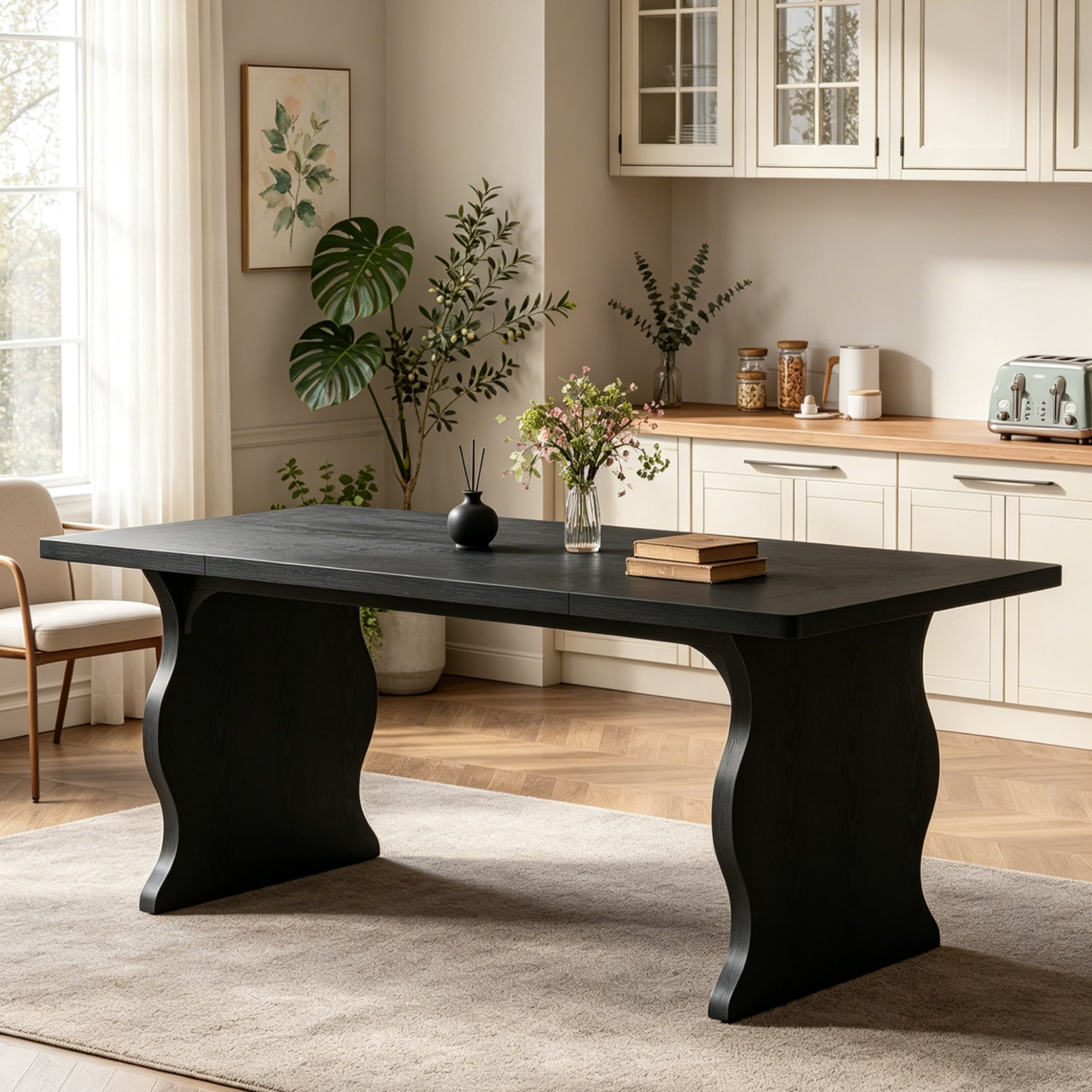 FUFU&GAGA Family Dinner Dining Table, Seats 6-8, Rectangular Oak