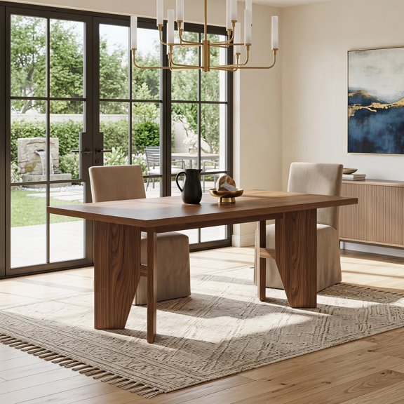 Fnova 63'' Rectangular Dining Table for 4-6 People, Farmhouse Kitchen Dinner Table, Wood Tabletop, for Kitchen, Dining Room & Small Gatherings