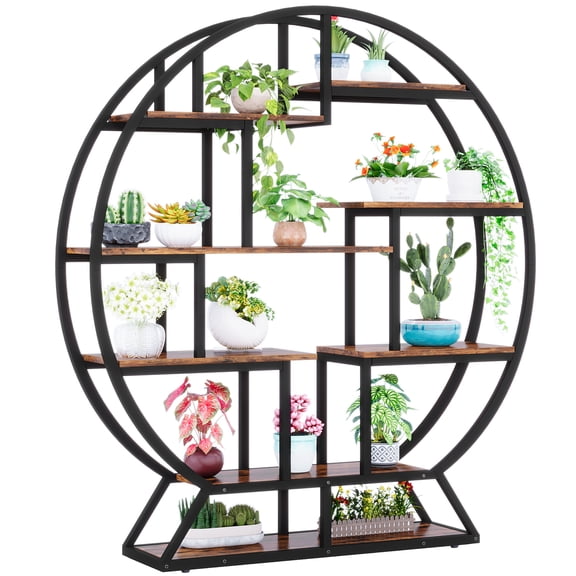 Fnova 63" Round Plant Stand, 8-Tier Multi-Shelf Flower Pot Rack with Sturdy Metal Frame, Display Shelf for Indoor Living Room Balcony Patio