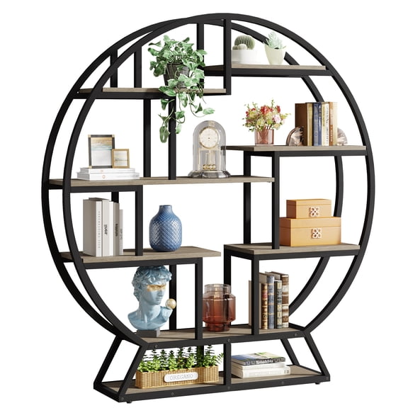 Fnova 63" Round Plant Stand, 8-Tier Multi-Shelf Flower Pot Rack with Sturdy Metal Frame, Display Shelf for Indoor Living Room Balcony Patio