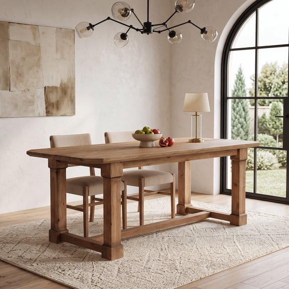 Fnova 63" Solid Wood Dining Table, Rectangular Kitchen Table with Sturdy Legs, Rustic Wooden Dinner Table for 4-6, Farmhouse Dining Room Table, Natural Finish