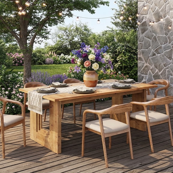 Fnova 63" Solid Wood Dining Table for 6 People, Rectangle Kitchen Table, Large Farmhouse Dinner Table for Dining Room, Kitchen, Brown