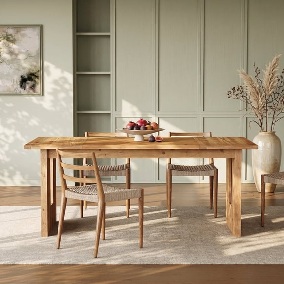 Fnova 63" Solid Wood Dining Table for 6 People, Rectangle Kitchen Table, Large Farmhouse Dinner Table for Dining Room, Kitchen, Brown