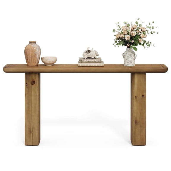 Fnova 63" Solid Wood Farmhouse Console Table, Rustic Entryway Table with Anti-Tip Design, Narrow Long Sofa Table for Living Room, Hallway, Foyer