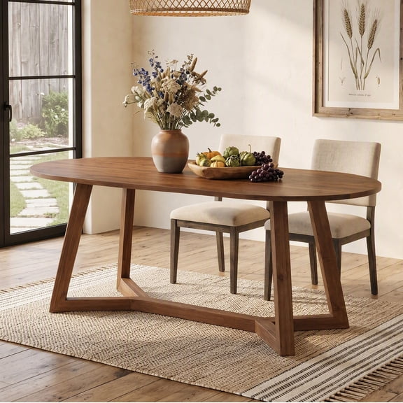 Fnova 63" Solid Wood Oval Dining Table, Farmhouse Kitchen Table for 4-6 People, Rustic Wood Dinner Table with Sturdy Base for Dining Room, Living Room, Apartment