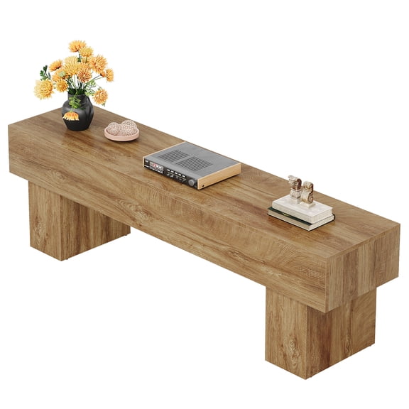 Fnova 63" TV Stand, Farmhouse Wood Entryway Bench, Dining Bench, Multi-Functional Console Table for Living Room, Hallway, Bedroom