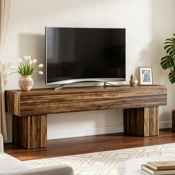 Fnova 63" TV Stand, Farmhouse Wood Entryway Bench, Dining Bench, Multi-Functional Console Table for Living Room, Hallway, Bedroom