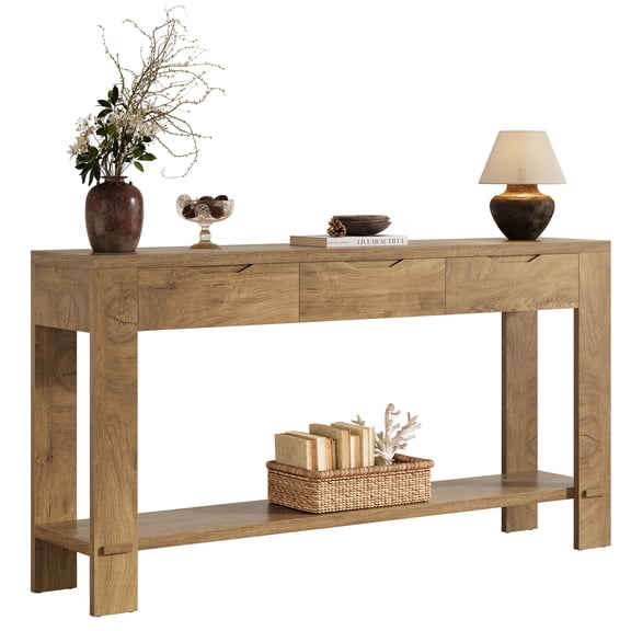 Fnova 66.93 Inch Console Table, Sofa Table with 3 Drawers and Open Storage Shelf, Narrow Long Entryway Table for Living Room, Hallway, Bedroom