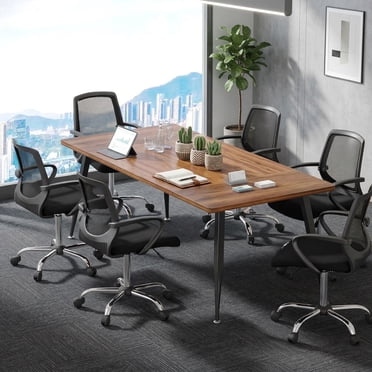Fnova 6ft Conference Table for 6, Modern Conference Room Table with Metal Legs, Rectangular Meeting Boardroom Table for Office, Breakroom, Seminar, Podcast, Rustic Brown