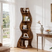 Fnova 70 5-Tier Corner Shelving Unit, Modern Tall Storage Shelf Bookcase Plant Stand Organizer Unit for Home Office Living Room Bedroom, Brown