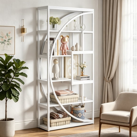 Fnova 70.8" Industrial Storage Shelf Unit, Geometric 5-Tier Open Bookcase Display Shelving for Living Room Bedroom Home Office Entryway