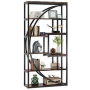Fnova 70.8 Industrial Storage Shelf Unit, Geometric 5-Tier Open Bookcase Display Shelving for Living Room Bedroom Home Office Entryway