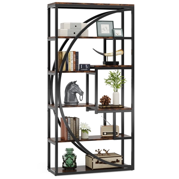 Fnova 70.8" Industrial Storage Shelf Unit, Geometric 5-Tier Open Bookcase Display Shelving for Living Room Bedroom Home Office Entryway