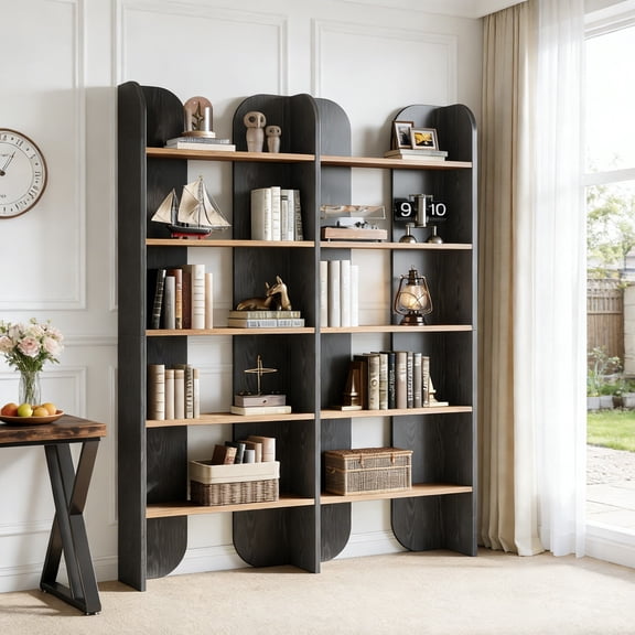 Fnova 70.8" Tall 5-Tier Bookshelf, Double Wide Bookcase with Open Shelves, Floor-Standing Display Storage Shelving Unit for Home Office, Bedroom Study