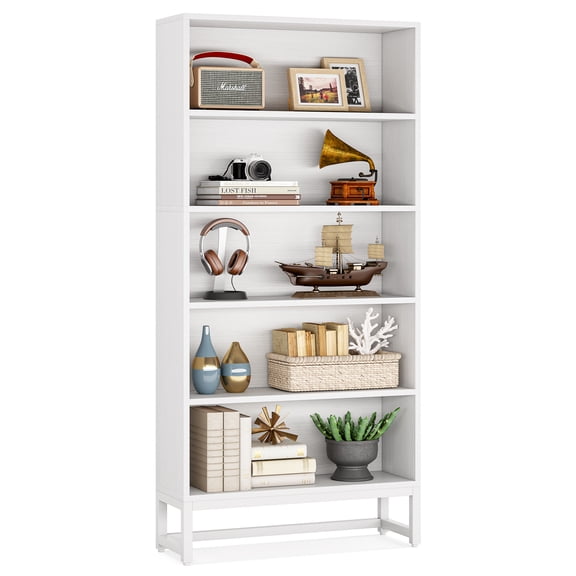 Fnova 70.8" Tall 5-Tier Storage Shelf Unit, Closed Back Anti-Tipping Industrial Bookshelf Shelving for Living Room Bedroom Home Office