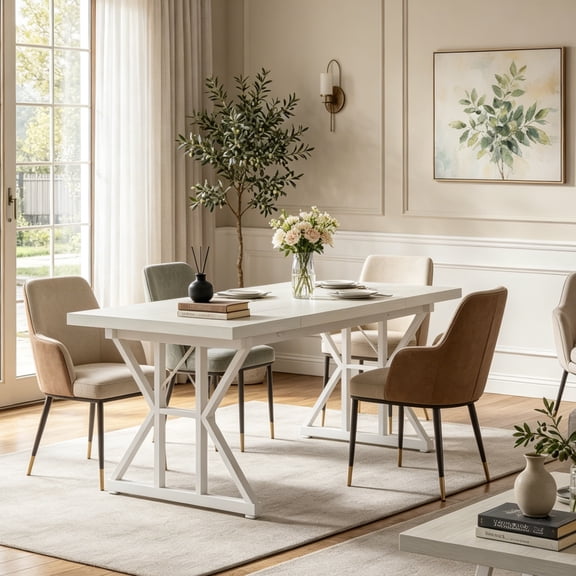 Fnova 70.86 Inch Farmhouse Dining Table, X-Shaped Metal Legs, Large Rectangular Kitchen Table for 6-8 People, Heavy Duty Dining Room Furniture