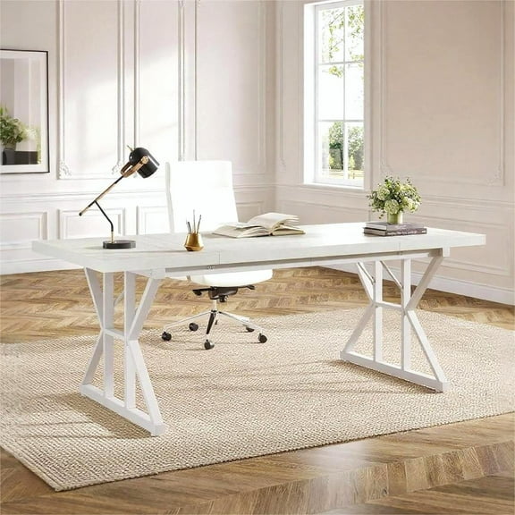 Fnova 70.86" Dining Table for 6, Modern Rectangular Kitchen Table for Dining Room, White