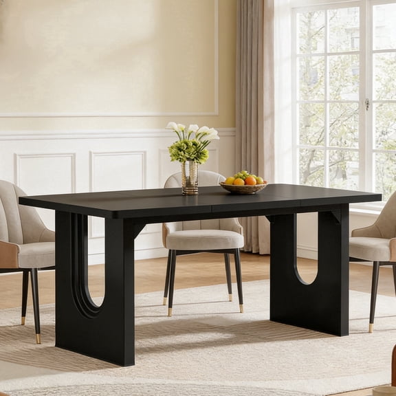 Fnova 70.87" Dining Table for 6, Modern Rectangular Kitchen Table for Dining Room, Black