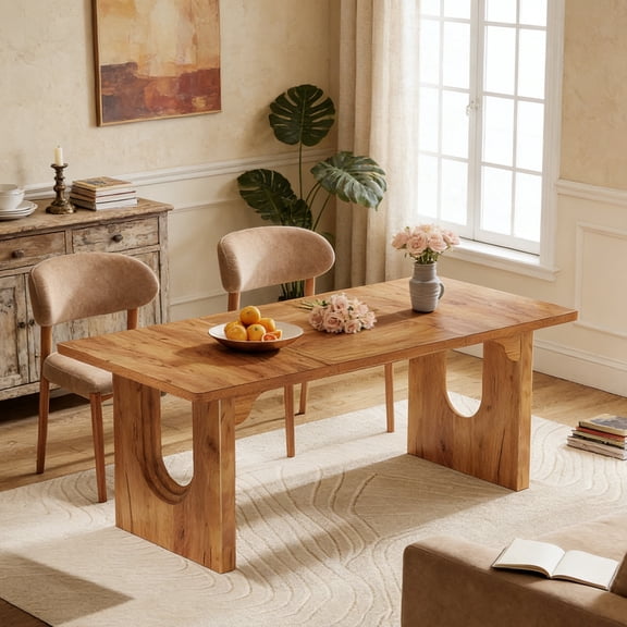 Fnova 70.87" Dining Table for 6, Modern Rectangular Kitchen Table for Dining Room, Brown