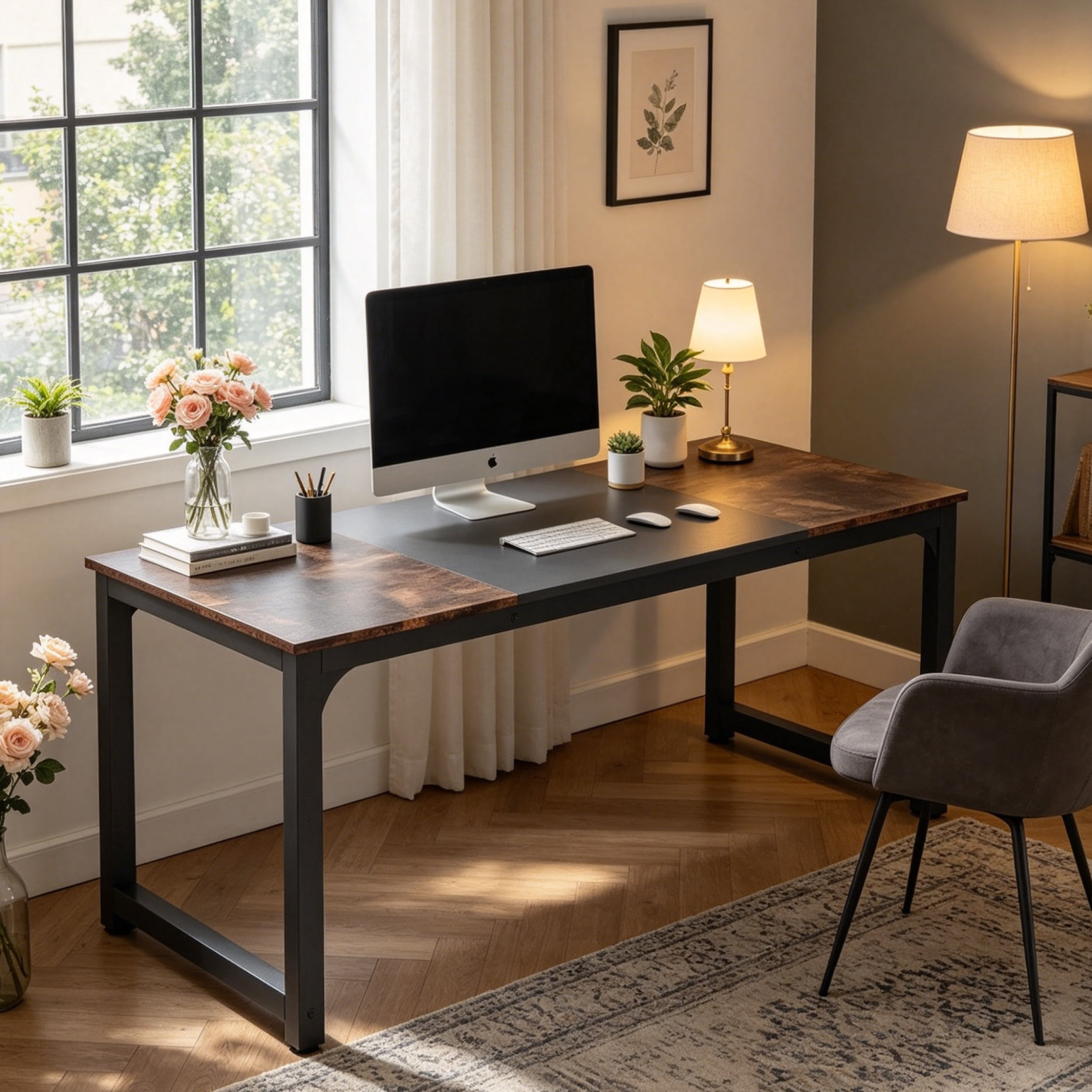 Fnova 70.87'' Extra Large Executive Desk, Home Office Computer Workstation with Thickened Metal Frame, Multipurpose for Conference, Dining, Home Office & Business Use