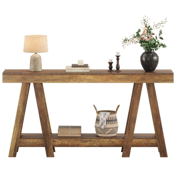 Fnova 70.87" Farmhouse Console Table, 2-Tier Entryway Accent Table with Storage Shelf, A-Shaped Stable Sofa Table Behind Couch for Living Room, Entryway, Easy Assembly