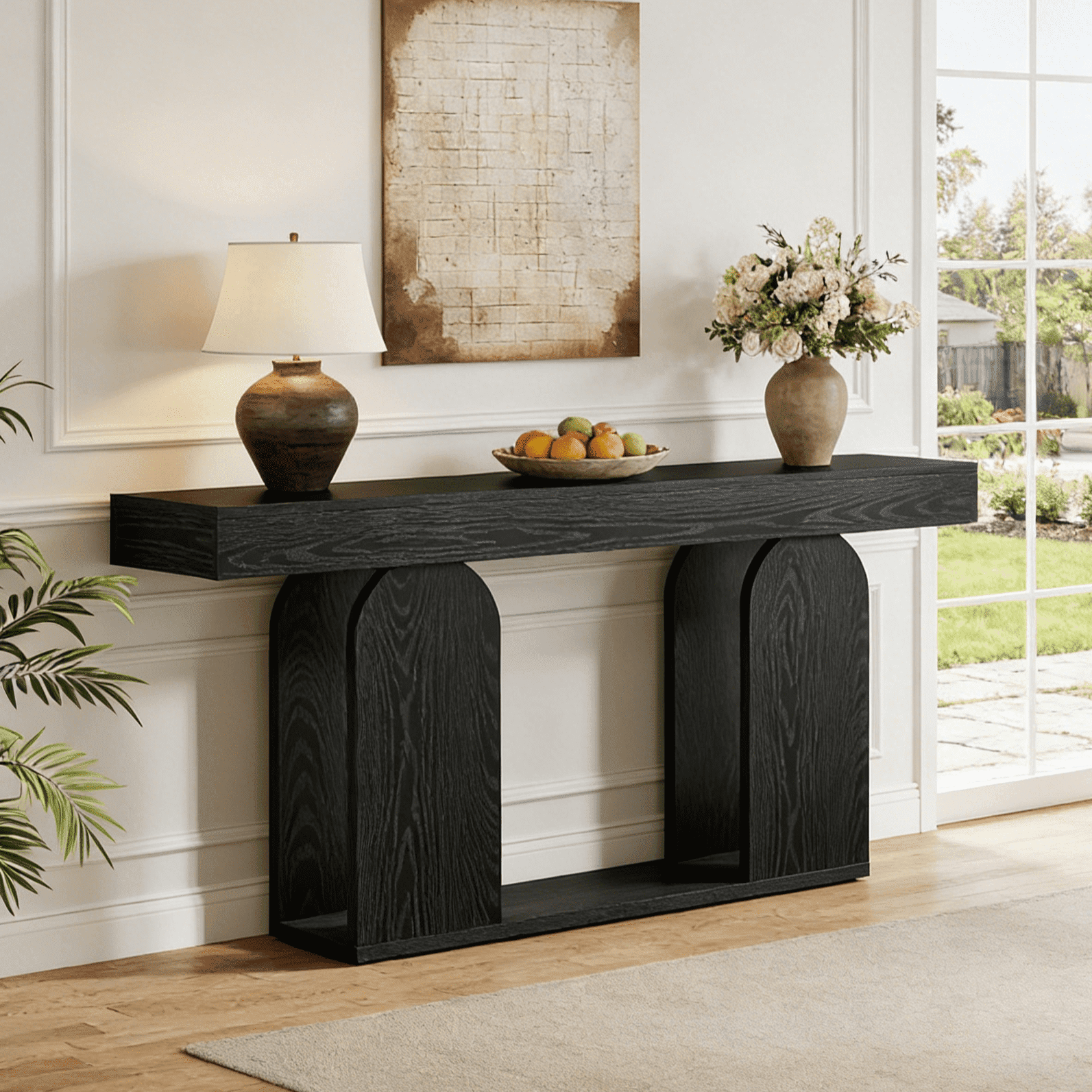 Fnova 70.87" Farmhouse Console Table for Entryway, 2-Tier Storage Long Narrow Wood Entryway Table, Easy Assembly, Black