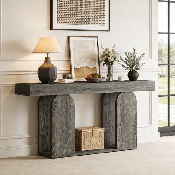 Fnova 70.87" Farmhouse Console Table for Entryway, 2-Tier Storage Long Narrow Wood Entryway Table, Easy Assembly, Gray