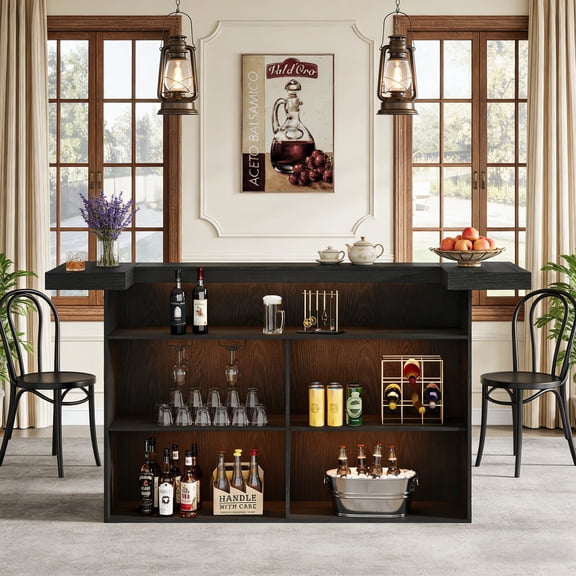 Fnova 70.9" 4-Tier Modern Bar Table, Pub Table with Wine Glass Holder & Footrest, Large Home Bar Unit with Storage Shelves for Kitchen, Dining Room & Commercial Use