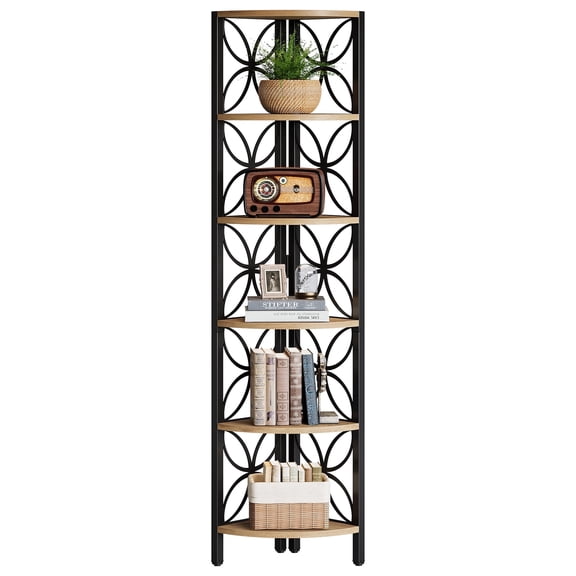 Fnova 70.9" 6-Tier Corner Storage Shelf Unit, Tall Space-Saving Display Rack for Living Room Bedroom Home Office