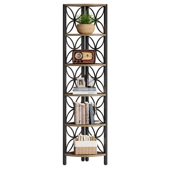 Fnova 70.9" 6-Tier Corner Storage Shelf Unit, Tall Space-Saving Display Rack for Living Room Bedroom Home Office