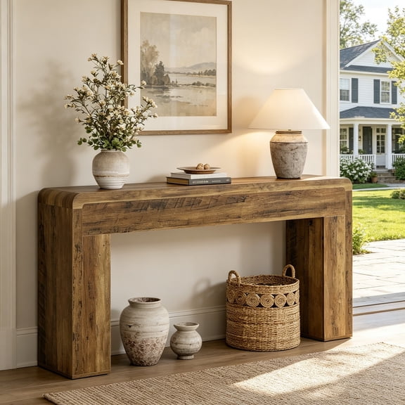 Fnova 70.9" Console Table, Extra Long Farmhouse Entryway Table with Thickened Tabletop, Wood Sofa Table for Living Room, Entryway, Hallway