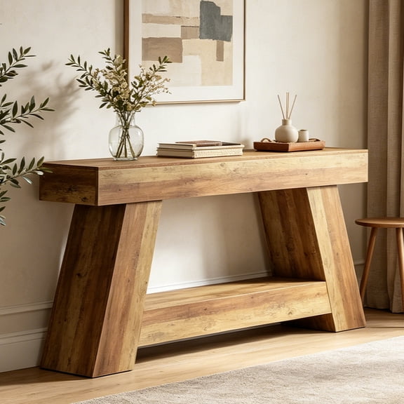 Fnova 70.9" Farmhouse Console Table, 2-Tier Extra Long Entryway Table with Storage, A-Frame Sofa Table Behind Couch for Hallway Living Room