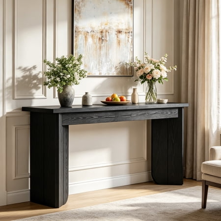 Fnova 70.9" Farmhouse Console Table, Extra Long Wood Entryway Table Sofa Table Behind Couch with Widened Tabletop & Double Pedestal for Living Room, Hallway, Foyer