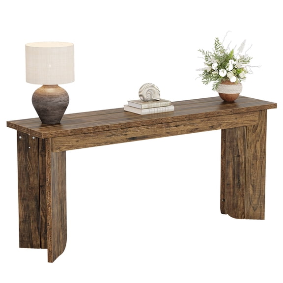 Fnova 70.9" Farmhouse Console Table, Extra Long Wood Entryway Table Sofa Table Behind Couch with Widened Tabletop & Double Pedestal for Living Room, Hallway, Foyer