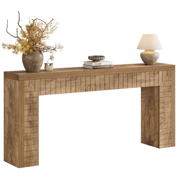 Fnova 70.9" Farmhouse Console Table, Fluted Wood Extra Long Entryway Table, Narrow Sofa Table for Living Room, Hallway, Staircase