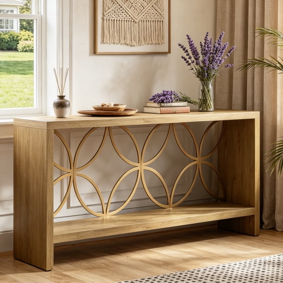 Fnova 70.9" Farmhouse Console Table, Gold Metal Frame Extra Long Entryway Table with Storage, Narrow Sofa Table for Living Room, Hallway