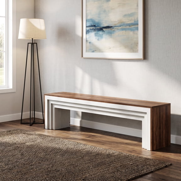 Fnova 70.9 Inch Extra Long Entryway Bench, MDF with Metal Support Modern Farmhouse Bench for Hallway Living Room Bedroom Dining Room TV Stand