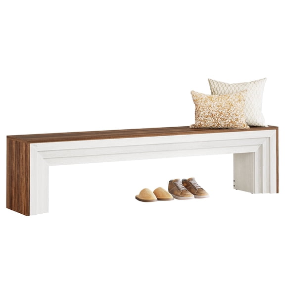 Fnova 70.9 Inch Extra Long Entryway Bench, MDF with Metal Support Modern Farmhouse Bench for Hallway Living Room Bedroom Dining Room TV Stand