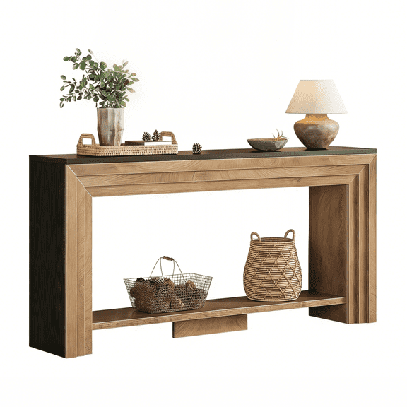 Fnova 70.9 Inch Long Farmhouse Narrow Console Table with 2-Tier Storage, Behind Sofa Table, Entryway Hallway Foyer Table for Living Room, Home Office