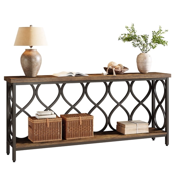 Fnova 70.9" Industrial Console Table, 2-Tier Extra Long Narrow Entryway Table, Storage Sofa Table for Living Room, Hallway, TV Console