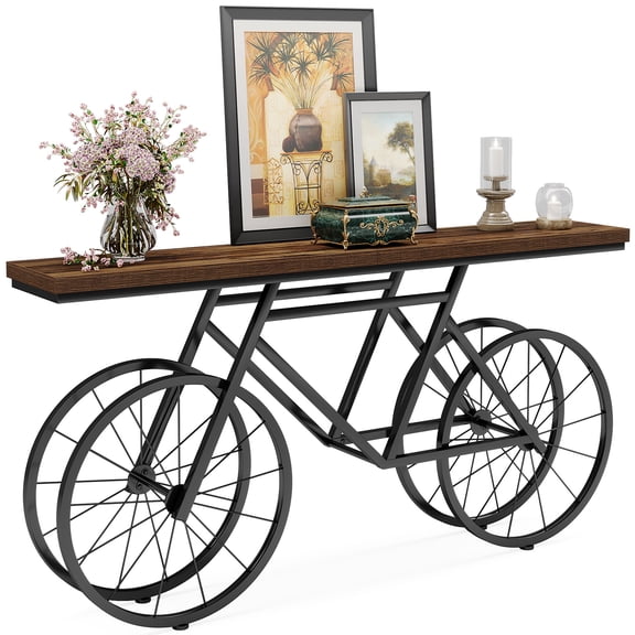 Fnova 70.9" Industrial Console Table, Extra Long Narrow Sofa Table with Bicycle Metal Base, Modern Entryway Table Behind Couch for Living Room, Hallway, Entrance, Foyer