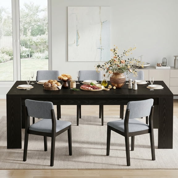 Fnova 70.9" Large Rectangular Wooden Dining Table for 6-8 People, Sturdy Kitchen Dinner Table for Dining Room, Black
