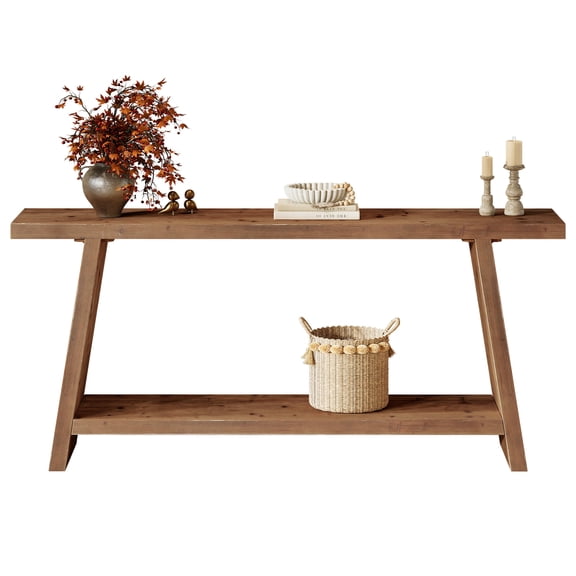 Fnova 70.9" Solid Wood Console Table, Farmhouse 2-Tier Entryway Table with Storage, Narrow Long Sofa Table for Living Room, Hallway, Foyer
