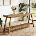 thumbnail image 1 of Fnova 71" Farmhouse 2-Tier Console Table, Sofa Table with Lower Shelf, Heavy-Duty Trapezoid Base, for Entryway/Living Room, Easy Assembly, 1 of 15