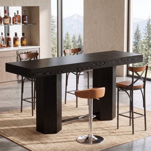 Fnova 71 Inch Tall Bar Height Table with Footrest, Industrial Bar Table for Home Bar Pub Restaurant