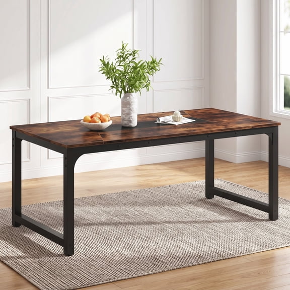 Fnova 71" Industrial Dining Table for 6-8 People, Rectangular Kitchen Dinner Table with Heavy Duty Metal Legs, Modern Dining Table for Dining Room, Kitchen, Living Room, Apartment