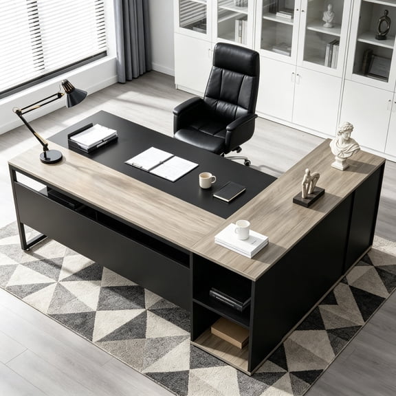 Fnova 71" L-Shaped Desk, Large Corner Computer Table, Executive Office Desk with Storage Shelves, Heavy-Duty Conference Table for Home Office